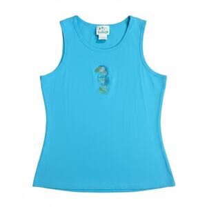 Quacker Factory Sz XL Tank Top Sleeveless Blouse Beaded Seahorse Blue Coastal